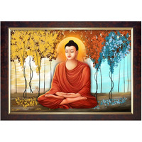 Dharvika Innovations Premium Sparkle Lamination Lord Buddha Paintings For Living Room With Copper Gold Frame 14X20 Inch Without Glass 21045