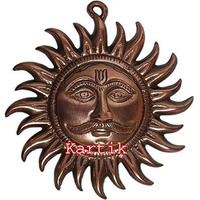 Kartik Metal Handmade Decorative Wall Hanging Sun Idol Face For Home Copper