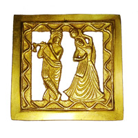 Purpledip Brass Wall Hanging Plaque Radha Krishna: Dokra Craft Tribal Art Decor Statue (11438)