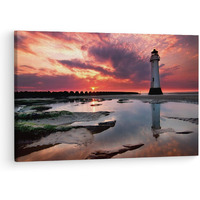 Truecanvas Sunset Lighthouse, Wooden Framed Canvas Paintings For Living Room | Bedroom | Office | Gallery | Ready Wall Mount Canvas Wall Art Painting | Size - 12 X 18In, Ct0980