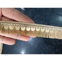 Nnj Group Decorative Sequined Silk Or Zari Thread Tassel Fringe Trim Lace For Saree, 9 Metres, Gold