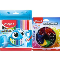 Maped Magic Colour Combo-Set Of 2|Ocean Felt Tip Pen-12 Shades| Magic Stone-12Shades|Brigh Colour Sketch Pens|Washable Fineliners|Safe & Clean| Ideal For Drawing & Colouring|Birthday Gift| Return Gift