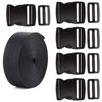 Diy Crafts Quick Release Buckle Set & Tri-Glide Adjustment Clips With 5 Yard Black Webbing Ribbon(Pack Of 5 Pcs, 2 Inch) (Design # No 1, Pack Of 5 Pcs)