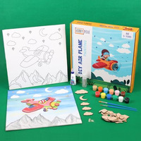 Hobby India Canvas Painting Kit Set For Kids Age 5+ I Pre-Sketched Art & Craft I Gift Diy Age 6-12 I Room Wall Hanging Office & Home Decor (Airplane)