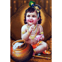 Manial Paper Religious Baby Krishna Artwork, Multicolour, Printed, 12 X 18 Inch