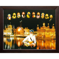 Art N Store: Baba Deep Singh Ji With All Ten Sikh Gurus And Golden Temple In Amritsar, Hd Printed Religious & Decor Picture With Frame (7 X 9 Inches_ Brown Wood)