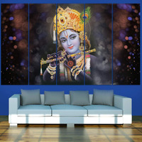 Maxstone Improve Your Place Beautiful Wall Painting With Flute Digital Multiple Pannal Hd Photos (Multicolour, 60 X 30 Inch) Vynl, Sparkle Effects,Wall Painting For Home