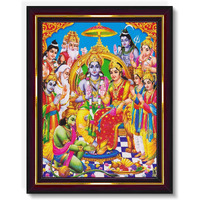Pavan Photo Laminations Ram Darbar Lord Shri Rama Sita Parivar Family Wall Painting Framed Home Decor (Wood,Matte,Brown,Big Size,10 X 12 Inch) B745M