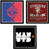 Interio Crafts Synthetic Wood Manchester United Football Club Sports Framed Posters -Black 8X8 Inches Frame, Pack Of 3