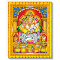 Pavan Photo Laminations Lord Kubera Swamy Bhagwan Kuber Kuberar Wall Painting Framed Home Decor (Wood,Matte,Gold,Small Size,6 X 8 Inch) R1344S