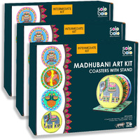 Solobolo Madhubani Painting Kit Tea Coasters With Stand, Art And Craft Kit For Girls 9-12, Coaster Diy Craft Kit, Painting Kit For Kids 6-12, Gift For Children's (Pack Of 3, Multicolor)