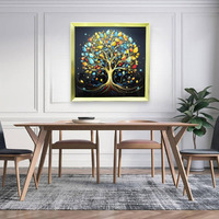 Home Elements Floral Wall Kalpavriksha Design Painting For Bedroom Living Room Wall Decoration Abstract Elegant Golden Flower Floating Frame Wall Paintings For Home And Office Dcor Size : 40X40Cm