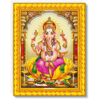 Pavan Photo Laminations Lord Ganesha Ganesh Ganpati Ganapathi Hanging Wall Painting Framed Home Decor (Wood,Matte,Gold,Small Size,6 X 8 Inch) R7S