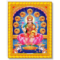 Pavan Photo Laminations Goddess Lakshmi Devi Dhana Vaibhav Laxmi Maa Wall Painting Framed Home Decor (Wood,Matte,Gold,Small Size,6 X 8 Inch) R319S