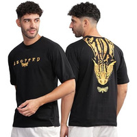 Kyda Men's 100% Pure Cotton Relaxed Fit Drop Shoulder Premium Front & Back Printed Black Oversized T-Shirt For Summer