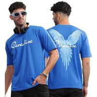 Kyda Men's 100% Pure Cotton Relaxed Fit Drop Shoulder Premium Front & Back Printed Blue Oversized T-Shirt For Summer