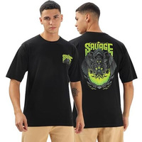 Kyda Kids Men's 100% Pure Cotton Relaxed Fit Drop Shoulder Premium Front & Back Printed Black Oversized T-Shirt For Summer - Large