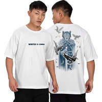Kyda Men's Oversized 100% Cotton Round Neck Front And Back Printed Tshirt (Pack Of 1) White