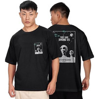 Kyda Men's Oversized 100% Cotton Round Neck Front And Back Printed Tshirt (Pack Of 1)