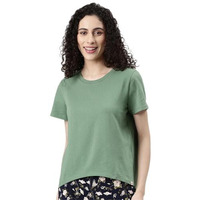 Enamor Women's Solid Relaxed Fit T-Shirt (E305_Dark Ivy L)