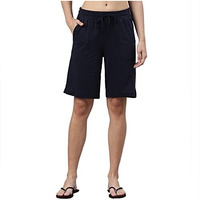Enamor Essentials Womens Mid Rise Relaxed Fit 100% Cotton Knee Length Shorts Bermuda With Elasticated Waistband And Pockets - E080