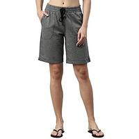 Enamor Essentials Womens Mid Rise Relaxed Fit 100% Cotton Knee Length Shorts Bermuda With Elasticated Waistband And Pockets - E080-(E080_Mediumgrey Melange_S)
