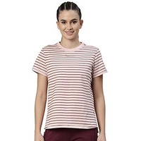 Enamor Athleisure Women's Relaxed Fit Short Sleeve Crew Neck 4 Way Stretch Breathable Antimicrobial Cotton Tee With Graphic - A3S1(A3S1-Rose Water Str / Happy Soul Graphic-M)