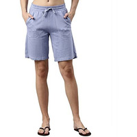 Enamor Essentials Women's Mid Rise Relaxed Fit 100% Cotton Knee Length Shorts Bermuda With Elasticated Waistband And Pockets - E080(E080-Powder Blue-S)