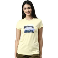 Enamor Essentials Short Sleeve Round Neck Slim Fit Stretch Cotton Tshirt For Womens-E147 (E147_Lemon Cream_M)