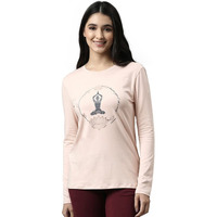 Enamor Essentials Full Sleeve Round Neck Slim Fit Stretch Cotton Lounge Tshirt For Womens-E157 (E157_Rosewater_Xl)