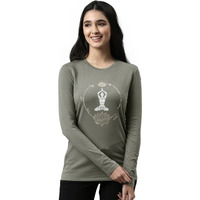 Enamor Essentials Full Sleeve Round Neck Slim Fit Stretch Cotton Lounge Tshirt For Womens-E157 (E157_Ash Grey/Lotus Yogini_S)