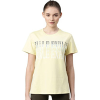 Enamor Athleisure Relaxed Fit Short Sleeve Round Neck Antimicrobial Finish Breathable Stretch Cotton Activewear Sports Tshirt For Women - A301 (A301_Lemon Cream/Inhale Exhale Graphic_S)
