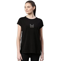 Enamor Womens Athleisure A305-Dry Fit Cotton Spandex With Antimicrobial Finish Active Stay Fresh Workout T-Shirt (A305_Jet Black/Be Here Now_S)