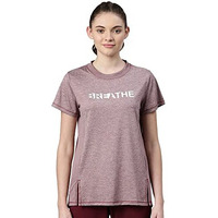 Enamor Womens Athleisure A306-Dry Fit With Antimicrobial & Sweat Wicking Crew Neck Short Sleeve Breathe Active Wear T-Shirt (A306_Dry Blood Melange_L)