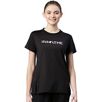 Enamor Womens Athleisure A306-Dry Fit With Antimicrobial & Sweat Wicking Crew Neck Short Sleeve Breathe Active Wear T-Shirt (A306_Jet Black_M)