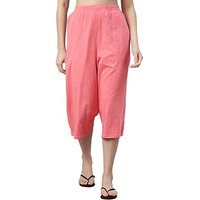 Enamor E402 High-Rise Cotton Slub Basic Culottes For Women With Concealed Adjustable Drawstring(E402_Pink Taffy_L)
