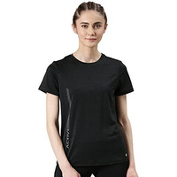 Enamor Dry Fit Antimicrobial Crew Neck Workout Tee For Women With Reflective Graphic(A309_Black Melange - Active Reflective_S)