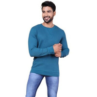 Colors Waffle Texture Full Sleeve T-Shirt For Men - 100% Cotton, Ribbed Crew Neck, Breathable Fabric, Enhanced Texture, Super Stretchable, Label-Free Comfort, Anti-Fungal Dye. Pack Of 1 Coast Blue
