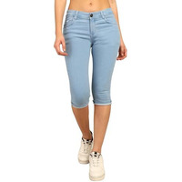 Nifty Women's Denim Stretchable Slim Fit Capris (Cpri_Pln_Ice_32_Skyblue_32)