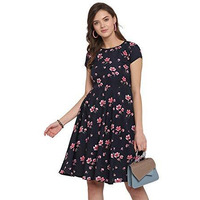 Lookmark Women's A-Line Knee Length Dress(Sd104-M_Black)