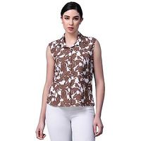 Oomph! Summer Shirts For Women, Floral Printed, Brown