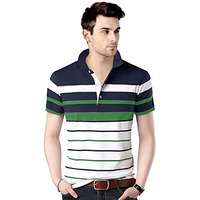 Eyebogler Men's Solid Regular Fit T-Shirt (T285Hs_Auto Striper7-Whie-Dark Navy-Green1 S)
