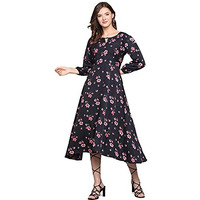 Lookmark Women's Crepe A-Line Maxi Dress (Ld104-M_Black_M)