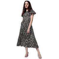 Oomph! Women's Western & Fusion Wear Midi Dresses For Women, Beach, Black - Md515