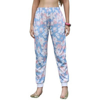 Leriya Fashion Womens Wide Leg Pants Flowers Floral Print Drawstring Loose Long Trousers (Small, Blue)