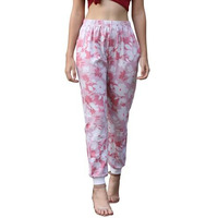 Leriya Fashion Womens Wide Leg Pants Flowers Floral Print Drawstring Loose Long Trousers (Small, Pink)