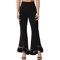 Kotty Women Regular Length Jet Black Solid Trousers(Jet Black,28)