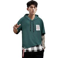 Eyebogler Men's Trendy Hooded Neck Half Sleeves Loose Fit Colorblocked T-Shirt