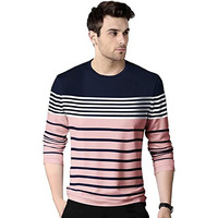 Eyebogler Men's Trendy Full Sleeves Round Neck Regular Fit Striped T-Shirt