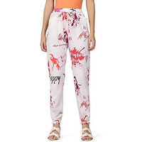 Leriya Fashion Women's Casual Wide Leg High Waisted Button Down Straight Long Trousers Pants (White & Red_M)